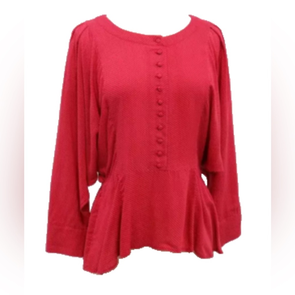 Anthropologie, Maeve: Buttons Red White Polka Dot Dolman Retro Ingenue Top—Small